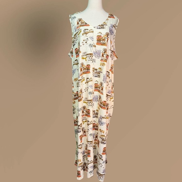 NWOT Denim & Co. Naturals Regular V-Neck Printed Midi Dress w/ Pockets in Scenic - Picture 2 of 14